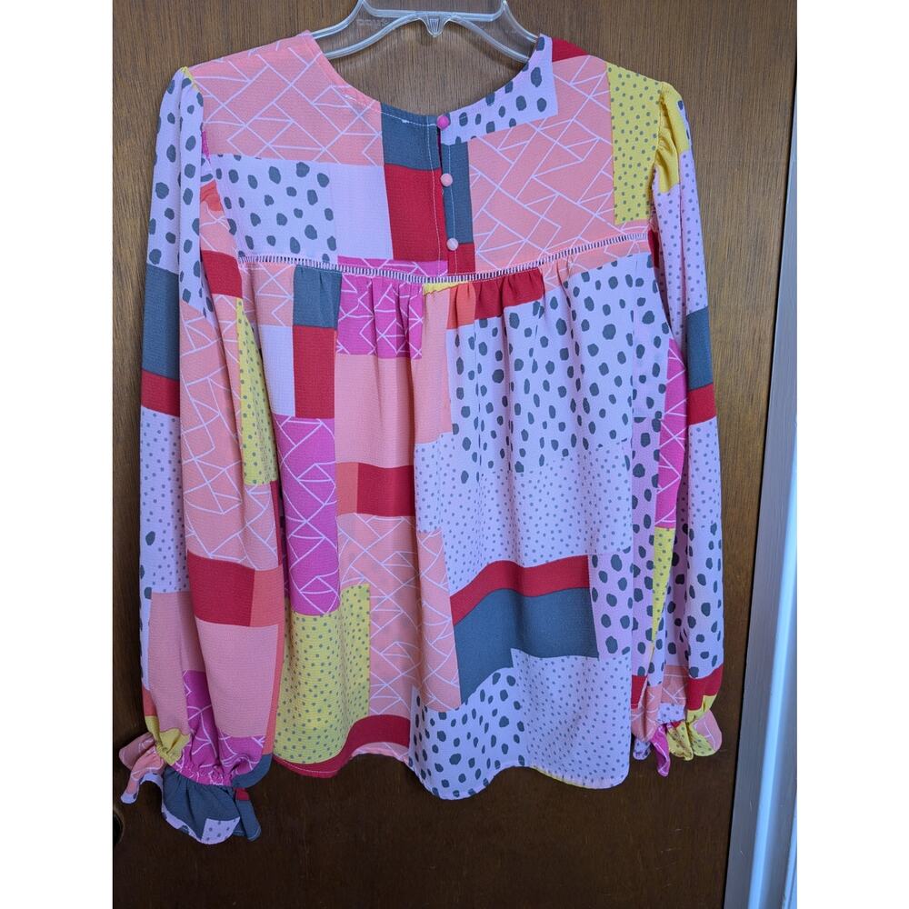 Fate Bishop Sleeve Patchwork Pattern Blouse - image 2